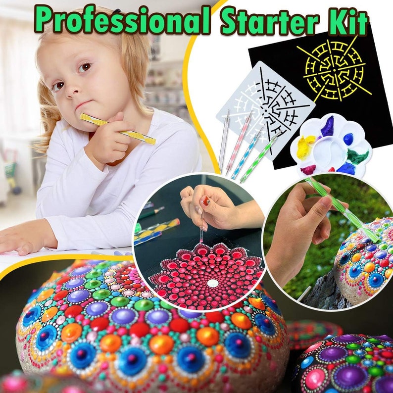 Kit Mandala Peinture 41 Pièces – Pochoirs, Dotting Tools, Pinceaux Et Accessoires Complets Pour Art Roche, Toile Et DIY Créatif