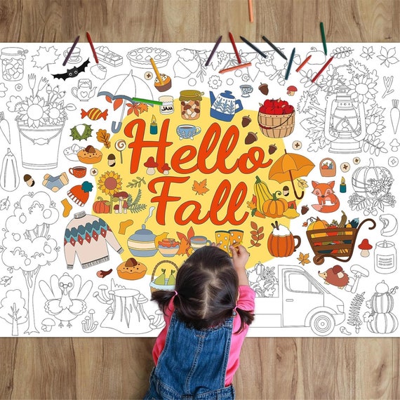 Hello Fall Jumbo Coloring Posters for Kids Adult Hello Autumn Giant  Coloring Poster Fall Pumpkin Coloring Poster for Birthday Thanksgiving 
