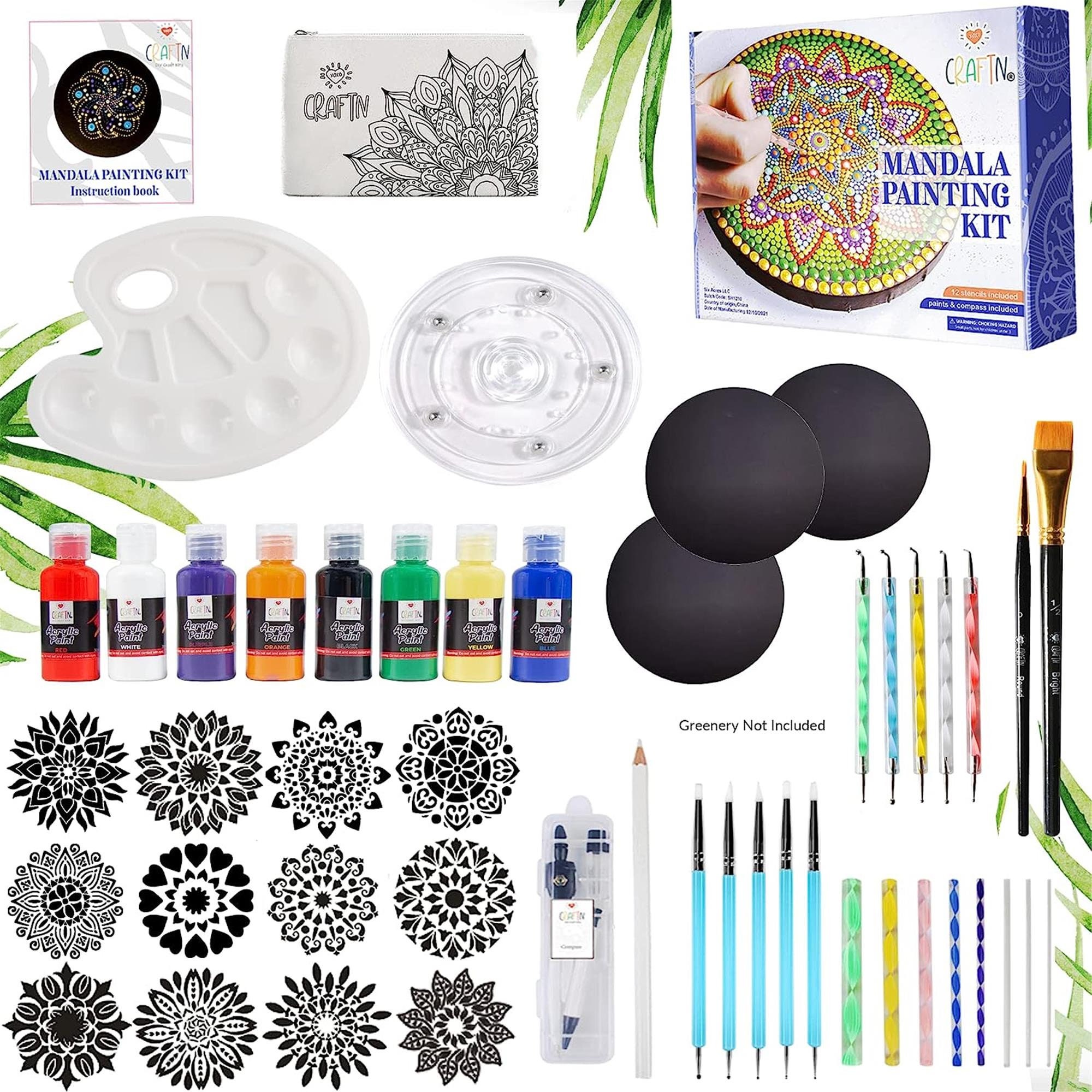 Mandala Painting Kit DIY Mandala Art and Craft Dotting Kit for Teen & Adult  49 Piece Kit Include Professional Grade Artists Acrylic Paint 