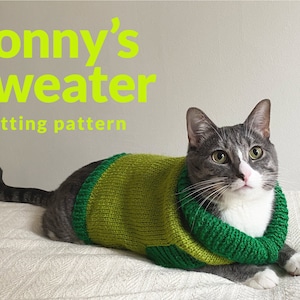 Sonny's calming cat sweater knitting pattern, PDF download for beginners, adult cat sweater turtleneck