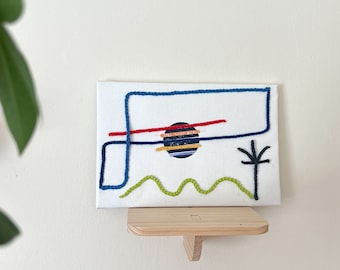 Hand Woven Sunset Wall Hanging: Modern Embroidered Art (12x8 inches)