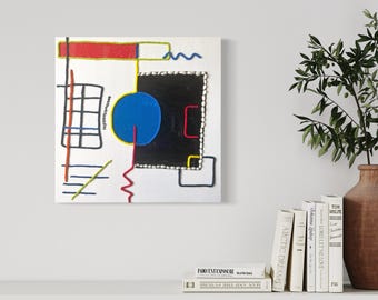Hand Woven Abstract Wall Art: Colorful Modern Embroidery (20x20 inch)