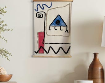 Anatolian Evil Eye Wall Hanging: The Eye /Crochet  Yarn on Cotton Canvas