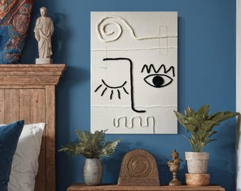 Hand Woven Abstract Face Tapestry: Contemporary Fiber Wall Art (20x28 inch)