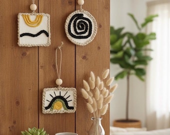 Limited Edition Boho Art Ornaments Set | Mixed Media Fiber Art Decor