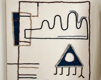Textured Yarn Wall Art | Navy & Brown Fiber Hanging| Winter Rhythm I (24x24 inches)