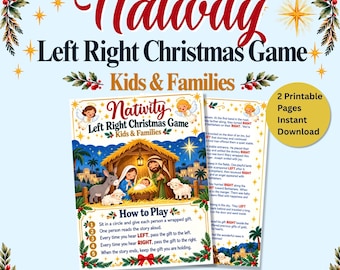 Nativity Left Right Game Printable | Christian Christmas Gift Exchange for Kids & Families