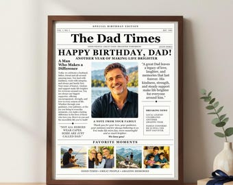 Birthday Newspaper Template for Dad, Editable Canva Birthday Newspaper, Personalized Dad Birthday Gift, 8.5x11 & 11x17