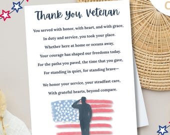 Veteran Thank You Card | Patriotic Poem Digital Download | Military Appreciation Gift