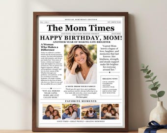 Birthday Newspaper Template for Mom, Editable Canva Birthday Newspaper, Personalized Mom Birthday Gift, 8.5x11 & 11x14