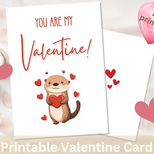 Carte de loutre imprimable pour la Saint-Valentin - carte de voeux Be My Valentine mignonne - téléchargement immédiat au format PDF - carte de voeux numérique pour la Saint-Valentin