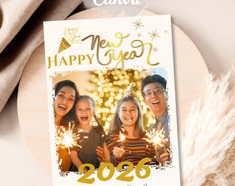 New Year Photo Card 2026 | Editable Canva Holiday Template | Printable Digital Download