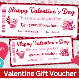 Vale de regalo de San Valentín Cupón personalizado Experiencia Tarjeta de regalo Plantilla Canva Descarga instantánea Regalo de San Valentín editable