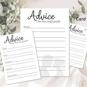 Cartões de conselhos para recém-casados, imprimíveis, minimalistas, chá de panela, conselhos para noivas e noivos, download digital, cartões de chá de panela
