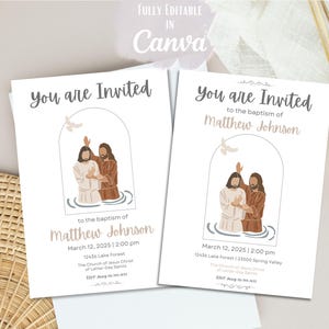 Modello di invito al battesimo LDS: biglietto stampabile minimalista 5x7 (Canva modificabile, download digitale)