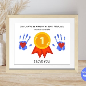 Medalla artesanal con huella de mano para el Día del Padre, regalo para papá de parte de los niños, arte para niños en el Día del Padre, manualidad para jardín de infantes, regalo de cumpleaños para papá.