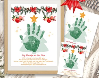 Christmas Tree Handprint Craft Printable, Kids Christmas Keepsake Art, Preschool Holiday Activity, DIY Gift for Grandparents