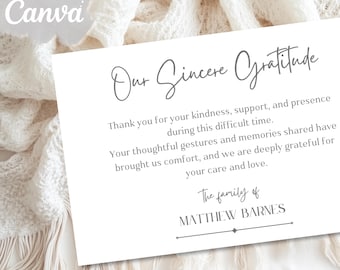 Tarjeta de agradecimiento para funeral: Celebración conmemorativa de la vida (Descarga digital)