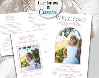 LDS Baptism Program Template: Pink Floral Design (Digital Download)