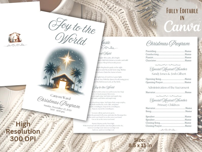 LDS Christmas Sacrament Meeting Program | Editable Canva Template ...