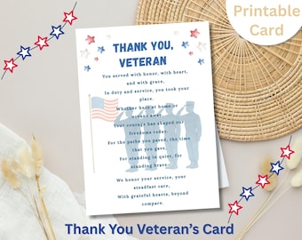 Patriotic Veteran Thank You Card | Printable Military Appreciation Card with Poem