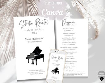 Music Recital Program Template, Piano Recital Program, Editable Canva Concert Program, Digital Phone Invitation, Printable 8.5x11