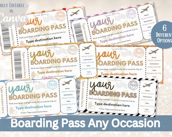 Editable Boarding Pass Template: Surprise Trip Ticket (Canva PDF Download)