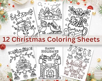 Christmas Coloring Pages for Kids – 12 Holiday Coloring Sheets, Santa & Reindeer Printables, Fun Winter Activity