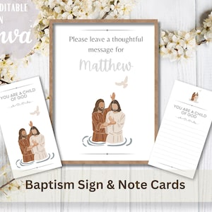 LDS Baptism Note Cards & Sign: Editable Canva Template (Digital Download)