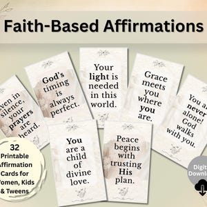Glaube-basierte Affirmationskarten druckbar - 32 christliche Zitatkarten für Frauen, Kinder & Tweens | Religiöse Ermutigung | PDF-Download