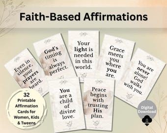 Faith-Based Affirmation Cards Printable – 32 Christian Quote Cards for Women, Kids & Tweens | Religious Encouragement | PDF Download