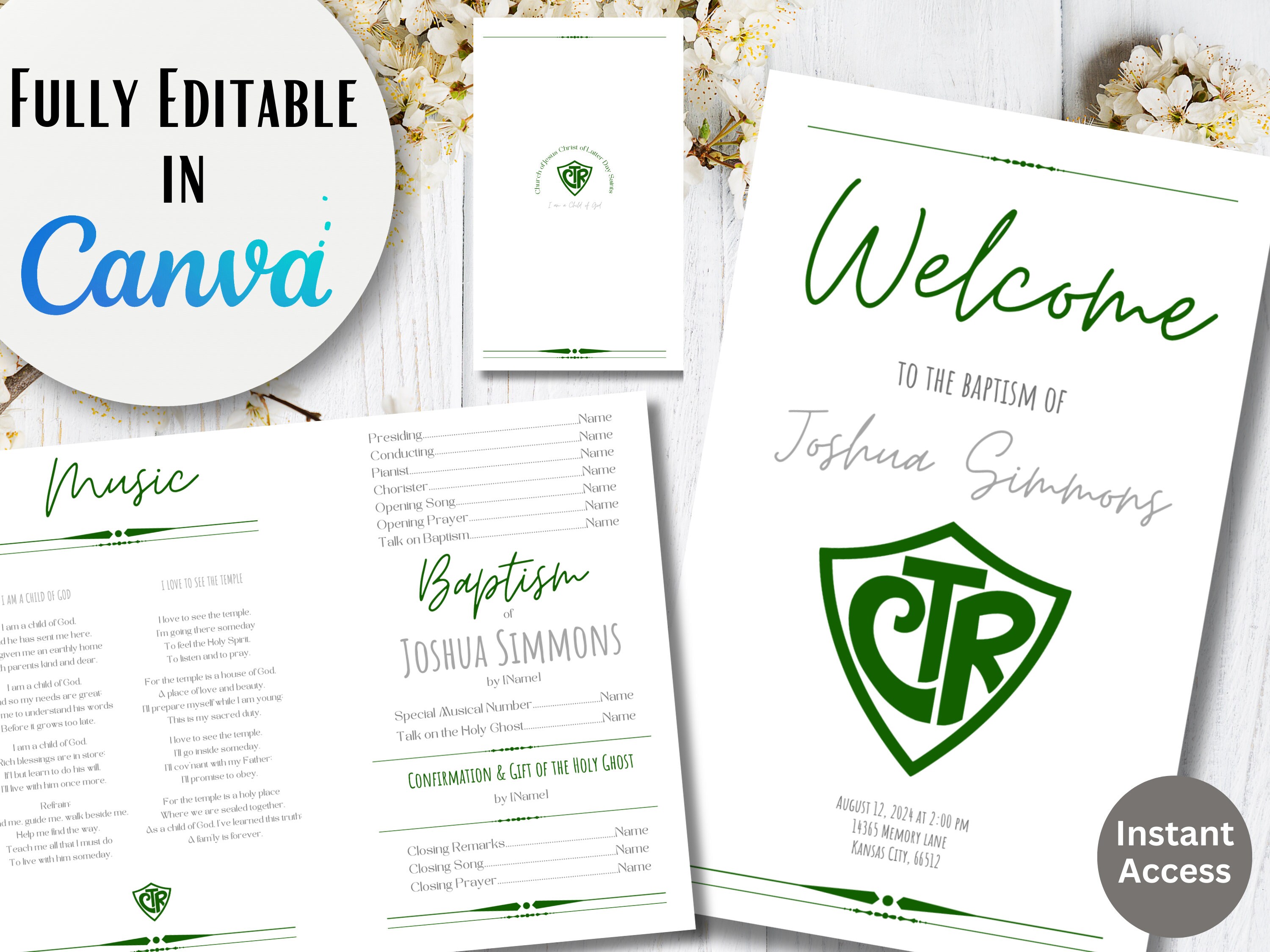 CTR Baptism Program Boy: Customizable LDS Template (canva, Digital ...