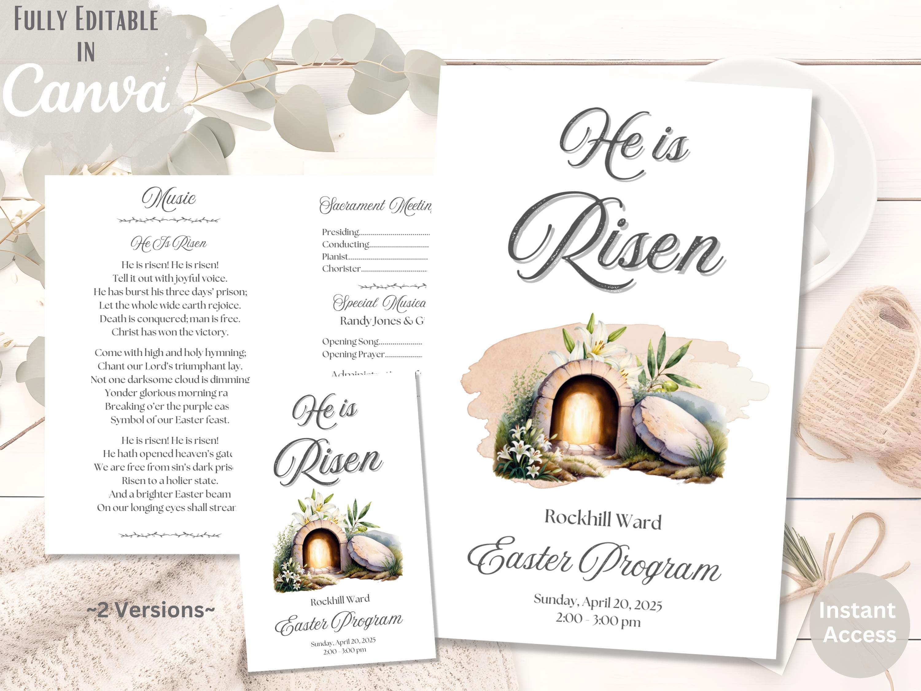 Editable Easter Church Program Template: He is Risen (Canva, Digital Download)