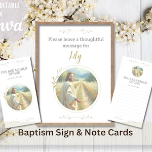 LDS Baptism Note Cards & Sign – Printable Guest Notes Set