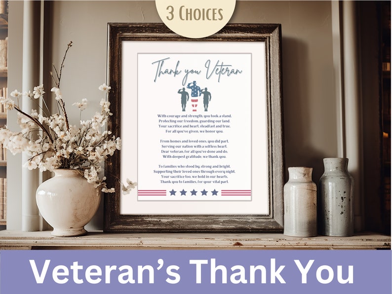 Veteran Thank You Printable, Veterans Day Appreciation Gift, Military Recognition Wall Art, Memorial Day Tribute, Printable Keepsake image 2