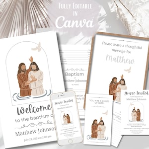 Kit para el programa de bautismo SUD, invitación de bautismo en Canva, invitación imprimible de 5x7 pulgadas, invitación telefónica, letrero y tarjetas para invitados.