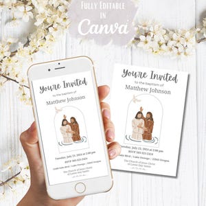 Editable LDS Baptism Invitation Template, Canva Evite, Printable Baptism Invitation, Boy or Girl Baptism Invite, Instant Download