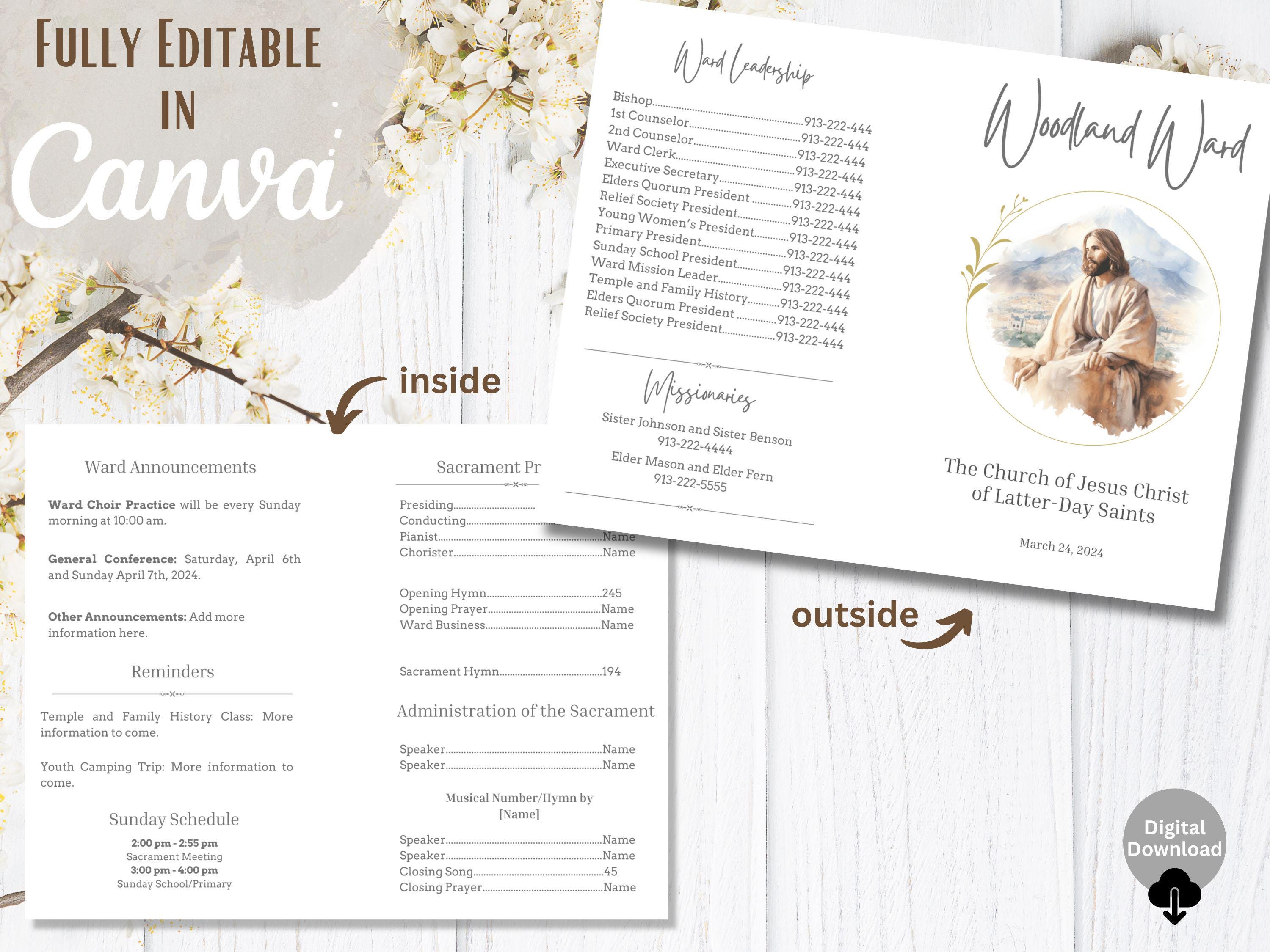 LDS Sacrament Program Template: Customizable Church Meeting Program ...