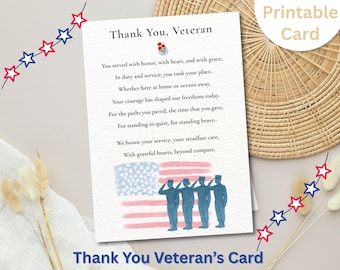 Watercolor Veteran Thank You Card | Patriotic Poem Printable Digital Download