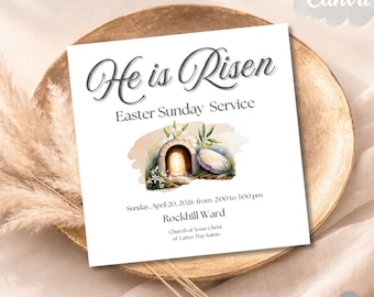 LDS Easter Social Media Post Template | He Is Risen Church Graphic | Editable Canva