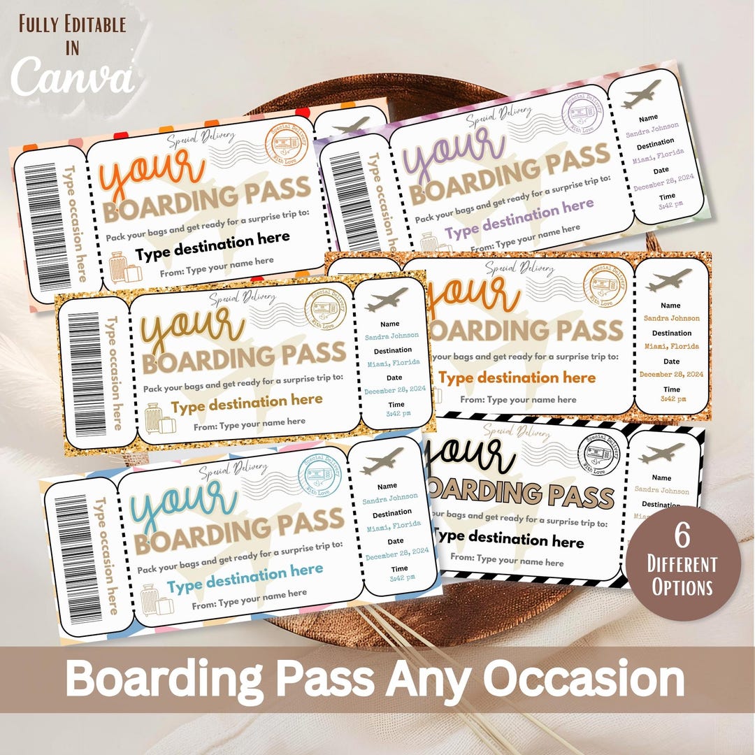 Editable Boarding Pass Template: Surprise Trip Ticket (canva PDF ...