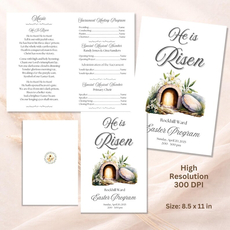 Resurrection Programs Template LDS Easter Church Bundle | He is Risen Invitation, Program & Social ...