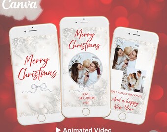Animated Christmas Photo Card, Editable Canva Video Template, Digital Family Holiday Card, Cozy Neutral Christmas Greeting