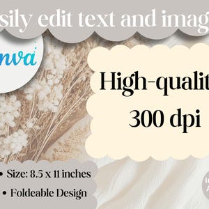 May include: A digital design template with the Canva logo and text that reads "Easily edit text and images!" and "High-quality 300 dpi." The design is 8.5 x 11 inches and has a foldable design.