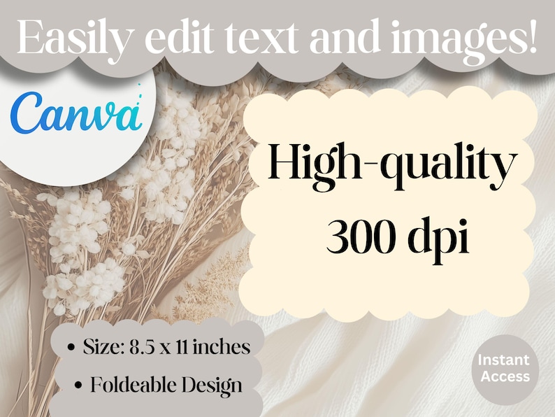 May include: A digital design template with the Canva logo and text that reads "Easily edit text and images!" and "High-quality 300 dpi." The design is 8.5 x 11 inches and has a foldable design.