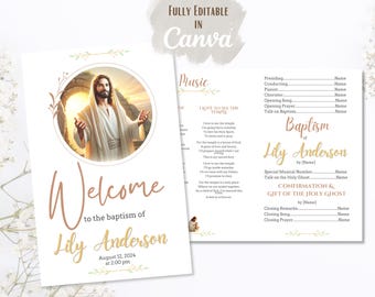 LDS Baptism Program Neutral Brown Minimalist Canva Template Editable for Girl or Boy Printable Digital Download