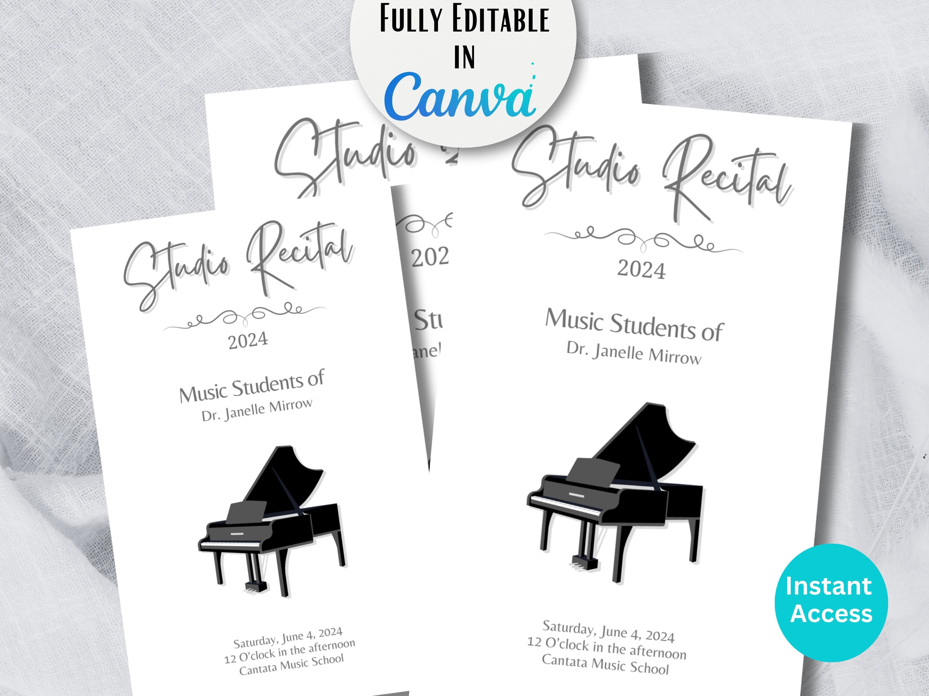 Music Recital Program Template | Minimalist Design Canva Editable PDF ...