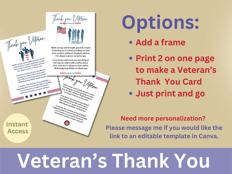 Veteran Thank You Printable, Veterans Day Appreciation Gift, Military Recognition Wall Art, Memorial Day Tribute, Printable Keepsake image 8