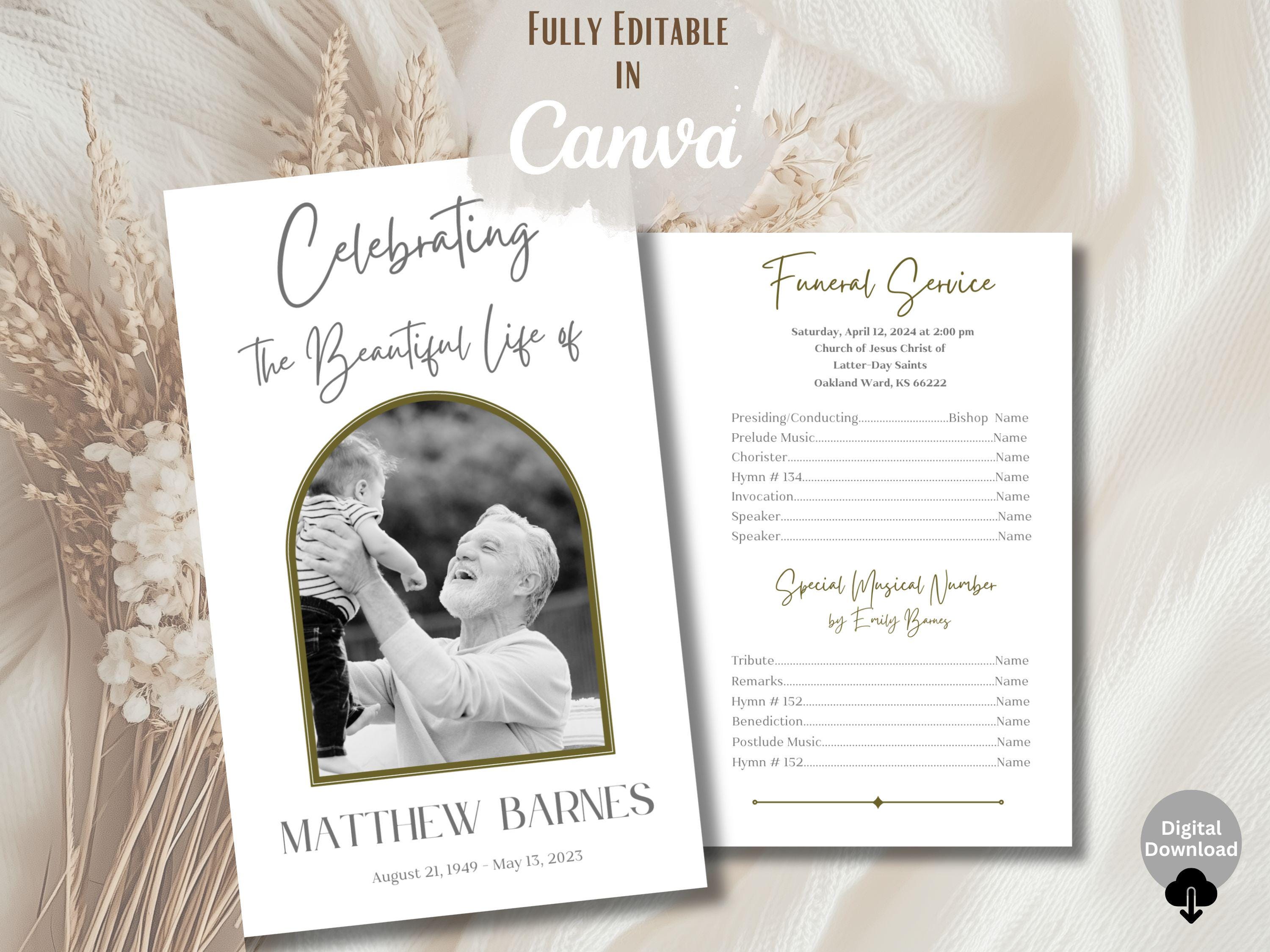 LDS Funeral Program Template Editable Celebration of Life Obituary