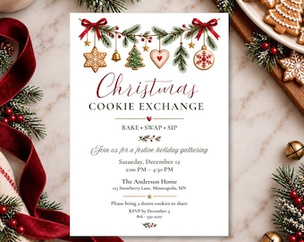 Christmas Cookie Exchange Invitation Template, Editable Canva Cookie Swap Invite, Holiday Party Invitation, Printable Digital Invite